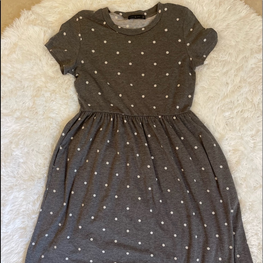 Heather Gray Polka Dot Teacher Midi TShirt Dress with pockets
